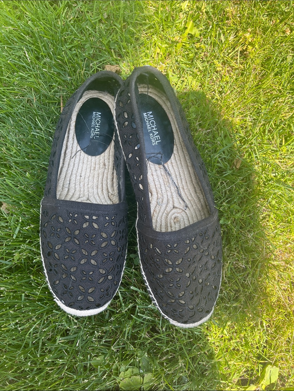 Michael Kors Black Laser-Cut Espadrille Slip-Ons 8